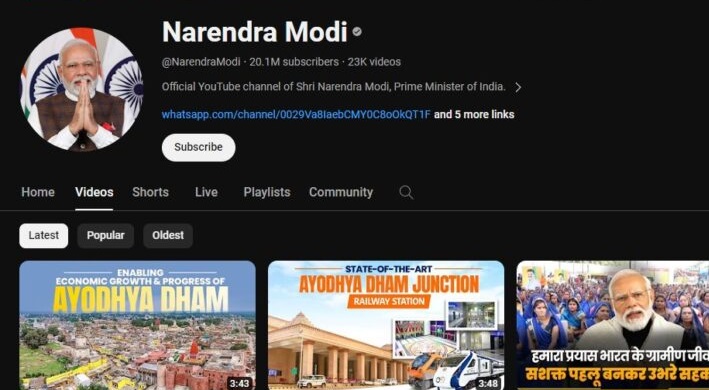 narendra modi youtube channel